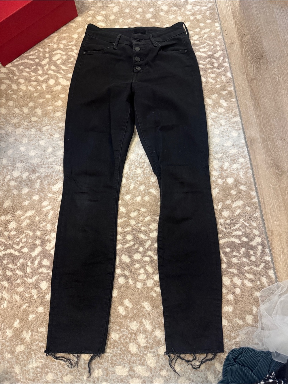 MOTHER Black High-Rise Button-Fly Cropped Jeans